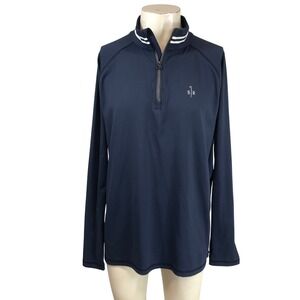 G/FORE Mens Quarter Zip Golf Pullover Navy Blue Striped Collar XL G4 Logo
